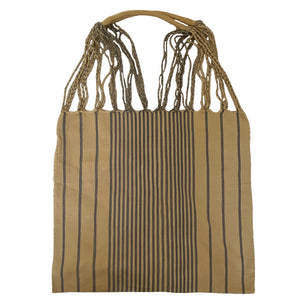 Mustard Pastel Yellow Striped Hammock Mexican Chiapas Oaxaca Cotton Cloth Tote Bag With Braided Handles - Mystic World Finds