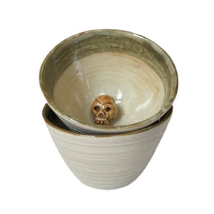 Green And White Ceramic Skull Mezcal Sipping Cups Bowls Mezcaleros Copitas Oaxaca - Mystic World Finds