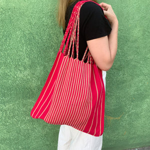 Pink Striped Hammock Chiapas Bag With Braided Handles - Mystic World Finds