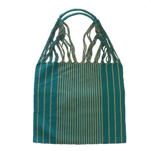 Teal Striped Hammock Chiapas Bag With Braided Handles - Mystic World Finds