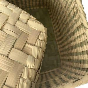 Palmleaf straw Cube Storage Basket With Lid sage green - Mystic World Finds