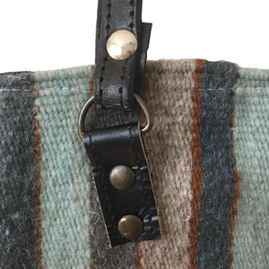 Aqua Striped Wool Laptop Bag Tote Leather Handles - Mystic World Finds