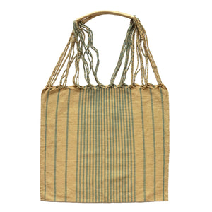Pastel Yellow Striped Hammock Mexican Chiapas Oaxaca Cotton Cloth Tote Bag With Braided Handles - Mystic World Finds