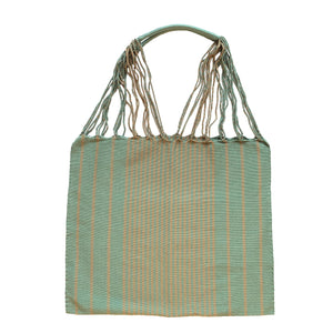 Sage Striped Hammock Mexican Chiapas Oaxaca Cotton Cloth Tote Bag With Braided Handles - Mystic World Finds