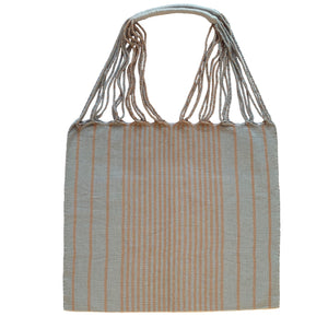 Light Blue Striped Hammock Mexican Chiapas Oaxaca Cotton Cloth Tote Bag With Braided Handles - Mystic World Finds