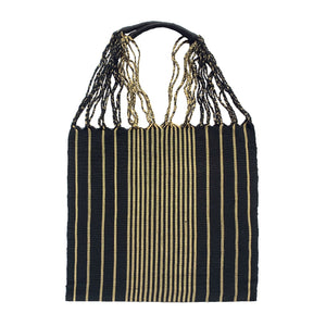 Black Striped Hammock Oaxaca Tote Bag With Braided Handles - Mystic World Finds