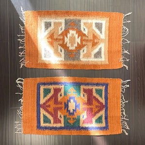 Orange Geometric Wool Space Accen Rug made in Momostenango Guatemala  - Mystic World Finds