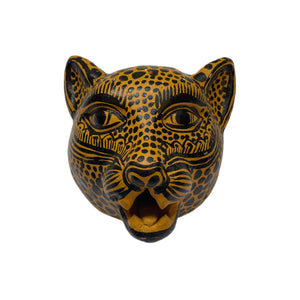 Mustard Yellow and Black Amatenango Del Valle Chiapas Painted Clay Jaguar Mask - Mystic World Finds