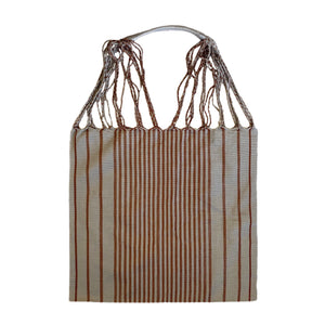 Light Blue Striped Hammock Mexican Chiapas Oaxaca Cotton Cloth Tote Bag With Braided Handles - Mystic World Finds