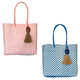 Blue Pink Large Mexican Oaxaca Plastic Mercado Tote with Double Horseshoe Tassel - Mystic World Finds