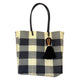 Cream and Black Plaid Large Mexican Oaxaca Plastic Mercado Tote with Double Loop Horseshoe Pom Pom Tassel - Mystic World Finds