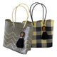 Cream and Black Large Mexican Oaxaca Plastic Mercado Tote with Double Loop Horseshoe Pom Pom Tassel - Mystic World Finds