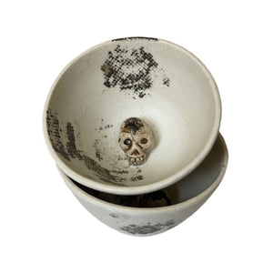 Black and White Stamped Ceramic Skull Mezcal Sipping Cups Bowls Mezcaleros Copitas Oaxaca - Mystic World Finds