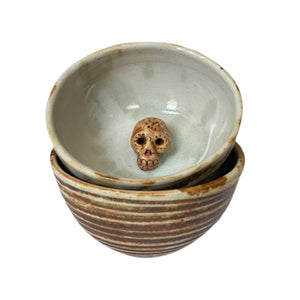 Earth Swirl Brown Ceramic Skull Mezcal Sipping Cups Bowls Mezcaleros Copitas Oaxaca - Mystic World Finds