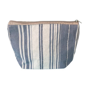 Naturally Dyed Guatemalan  Gray and White Striped  Makeup Bag - Mystic World Finds
