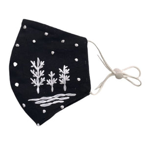 Black Face Mask with winter white snowy trees embroidery - Mystic World Finds