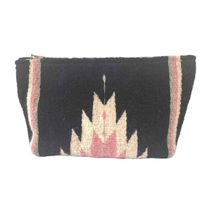 Black and Pink Agave Teotitlan Rug Design Modern Wool Clutch Makeup Bag - Mystic World Finds