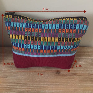Maroon Brightly colored Guatemala  cosmetic bag  - Mystic World Finds