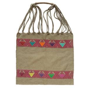 Partially Embroidered Brown and Pink Chiapas Hammock Bag with Braided Handles - Mystic World Finds