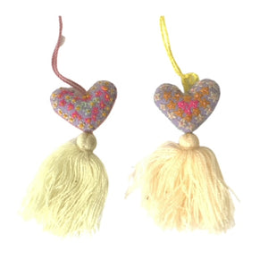 embroidered chiapas felt lavender  heart with pom pom and tassel purse charm - mystic world finds