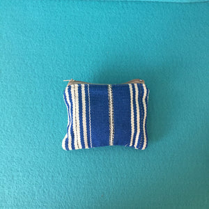 Naturally Dyed Handwoven Zippered Lined Blue Stripes Coin Purse - Mystic World Finds