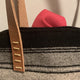 Black and Gray Striped Wool Laptop Tote With Leather Handles - Mystic World Finds