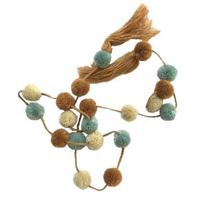 Brown Blue Cream pom pom strings with tassel Mexico Mexican - Mystic World Finds