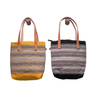 Striped Wool Laptop Tote With Leather Handles - Mystic World Finds