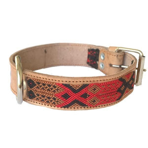 Large Red Leather Tribal Dog Collars - Mystic World Finds