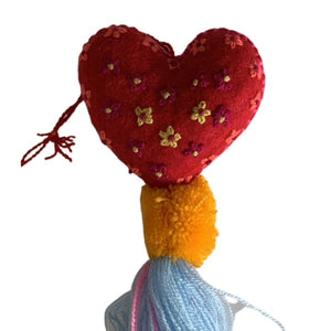 embroidered red heart chiapas  pom poms - mystic world finds