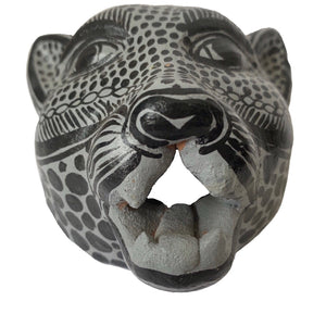 Gray and Black Amatenango Del Valle Chiapas Painted Clay Gray Jaguar Mask - Mystic World Finds