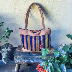 Navy Blue Striped Suede Tote - Mystic World Finds