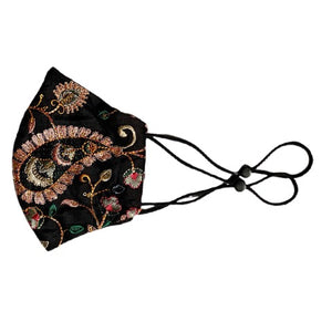Indian Wedding Black Sequin Embroidered Paisley Face Mask - Mystic World Finds