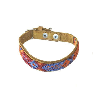 Small Dog Blue Leather Tribal Dog Collar - Mystic World Finds
