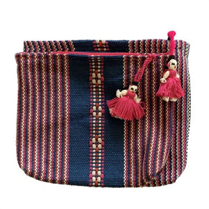 Jalieza Navy Blue and Pink Mexican Embroidered Cosmetic Bag - Mystic World Finds