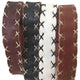 Handmade Brown Black White X Stitched Button Clasp Leather bracelet cuff - Mystic World Finds