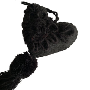 Embroidered Black Heart Chiapas Pom Poms Purse Charm With Tassel - Mystic World Finds