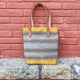 yellow and gray Striped Wool Laptop Tote With Leather Handles - Mystic World Finds