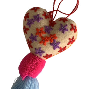 Embroidered yellow Heart Pom Poms With Tassel - Mystic World Finds