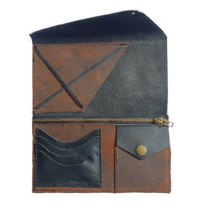 Black and Brown Unisex Leather Passport Holder Travel Wallet with Credit Card Coin Purse Zippered - Mystic World Finds
