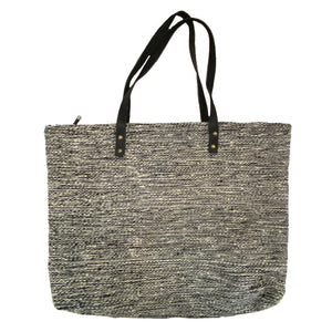 Oversized Gray Naturally Dyed Wool Tote with Black Leather Handles - Mystic World Finds