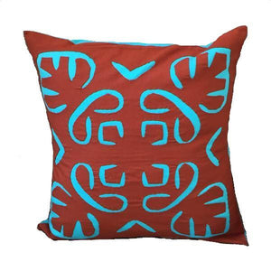 Indian Cotton Square Throw Pillowcase Brown and Blue Negative Space - Mystic World Finds