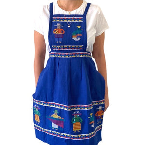 Blue Apron with Embroidered Guatemalan Designs - Mystic World Finds