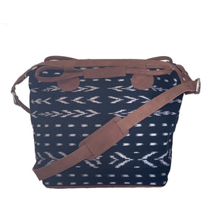 Black Ikat and Brown Suede Overnight Duffel  - Mystic World Finds