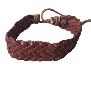 Handmade Mens Accessory Brown Braided Leather Bracelet Cuff - Mystic World Finds