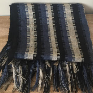 Guatemalan Mayan tassel striped shawl scarf blue - Mystic World Finds