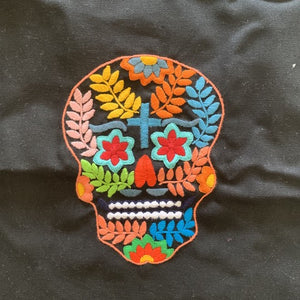 Embroidered Skull Calavera Canvas Market Tote Bag - Mystic World Finds